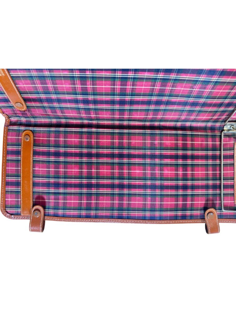 Vintage Mid Century Leather Necktie Travel Case Organizer Plaid Lining - Picture 13 of 13